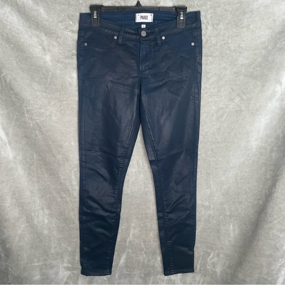 Paige Verdugo Ankle Sailor Blue Coated Jeans Mid-Rise Stretch Size 28 - Picture 1 of 10